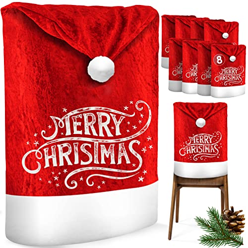 KESSER® Premium Weihnachtsstuhlüberzug 8er Set Stuhlhussen für Weihnachten Nikolausmütze Stuhlbezug Husse Weihnachtsdeko für Stühle Überzieher - Stuhlabdeckung im weihnachtlichen Design von KESSER