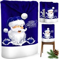 Premium Weihnachtsstuhlüberzug Set Stuhlhussen für Weihnachten Nikolausmütze Stuhlbezug Husse Weihnachtsdeko für Stühle Überzieher Blau / Weiß / 4 von KESSER