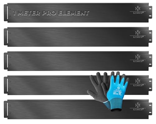 KESSER® Rasenkante Beeteinfassung Beetumrandung + Handschuhe 10m 100x14cm Beetbegrenzung Rasenbleche Mähkante Metall Palisade Schwarz von KESSER