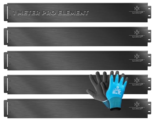 KESSER® Rasenkante Beeteinfassung Beetumrandung + Handschuhe 20m 100x14cm Beetbegrenzung Rasenbleche Mähkante Metall Palisade Schwarz von KESSER