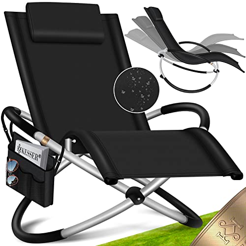 KESSER® Relaxliege Liegestuhl Inkl. Tasche + Abdeckung Gartenliege Sonnenliege Gartenstuhl Klappstuhl faltbar | Schwungliege | Schaukelsessel | ergonomische Relaxsessel | 180kg Belastung, Schwarz von KESSER