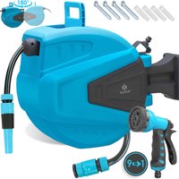 Kesser - Schlauchtrommel Wasser Schlauchaufroller Inkl. 2-Wege-Verteiler + Multi-Handbrause Wasserschlauchtrommel Automatik 180° Schwenkbar von KESSER