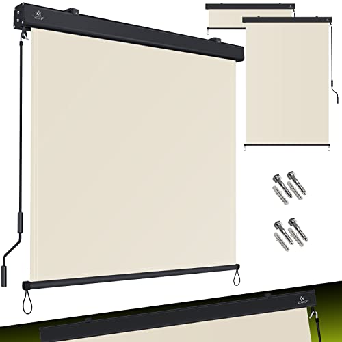 KESSER® Senkrechtmarkise Außenrollo Handkurbelmechanismus Balkonrollo Sonnen-und Sichtschutz, Beschattung Sonnenschutz Außen Rollo mit Kurbel Markisenkasten, Balkon und Terrasse, 180 x 250cm Beige von KESSER