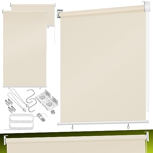 KESSER® Senkrechtmarkise Vertikalmarkise Balkonmarkise 100 x 140 cm Sichtschutz Sonnenschutz Seitenrollo Beschattung, Balkonrollo Stabil und wetterbeständig, für Balkon, Terrasse, Garten, Beige von KESSER