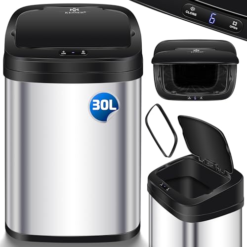 KESSER® Sensor Mülleimer Küche 30 L | Automatik mit Bewegungssensor Abfalleimer & Soft-Close-Deckel | Müllbehälter mit Touch-Bedienfeld & Sensor | LCD-Display | Edelstahl | inkl. Müllsackhalter Silber von KESSER