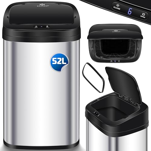 KESSER® Sensor Mülleimer Küche 52 L | Automatik mit Bewegungssensor Abfalleimer & Soft-Close-Deckel | Müllbehälter mit Touch-Bedienfeld & Sensor | LCD-Display | Edelstahl | inkl. Müllsackhalter Silber von KESSER