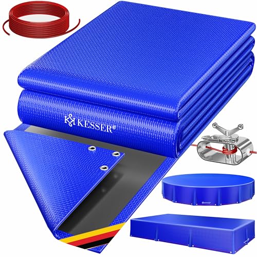 KESSER® Solar Poolabdeckung Pool Abdeckplane Rechteckig 450x220cm Poolplane 200g/m² PE Material Inkl. Stahlseil + Seilspanner mit Ösen Solarplane Abdeckung UV-resistent, Wetterfest für Sommer & Winter von KESSER