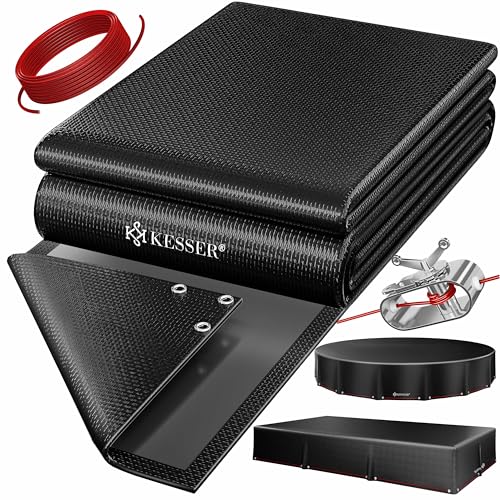 KESSER® Solar Poolabdeckung Pool Abdeckplane Rechteckig 410x220cm Poolplane 200g/m² PE Material Inkl. Stahlseil + Seilspanner mit Ösen Solarplane Abdeckung UV-resistent, Wetterfest für Sommer & Winter von KESSER