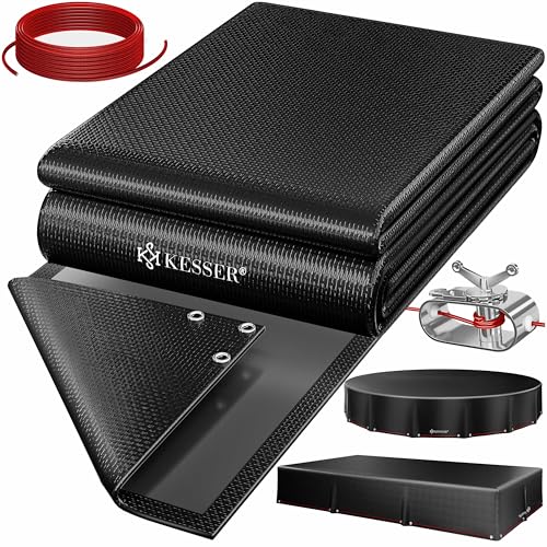 KESSER® Solar Poolabdeckung Pool Abdeckplane Rechteckig 450x220cm Poolplane 200g/m² PE Material Inkl. Stahlseil + Seilspanner mit Ösen Solarplane Abdeckung UV-resistent, Wetterfest für Sommer & Winter von KESSER
