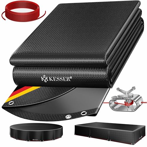 KESSER® Solar Poolabdeckung Pool Abdeckplane Rund Ø488cm Poolplane 200g/m² PE Material Inkl. Stahlseil + Seilspanner mit Ösen Solarplane Abdeckung UV-resistent, Wetterfest für Sommer & Winter von KESSER