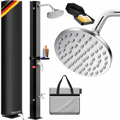 KESSER® Solardusche 35 Liter Solar Gartendusche | warmes Wasser max. 60°C | Pooldusche ohne Stromanschluss | Campingdusche Regenduschkopf, Wasserhahn, Schlauch-Anschluss inkl. Ablage, Cover & Tasche von KESSER