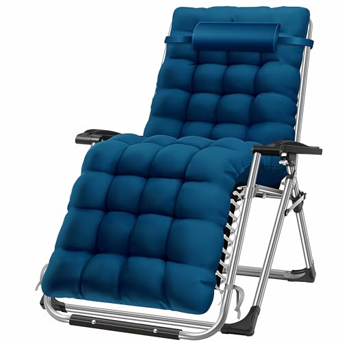 KESSER® Sonnenliege Liegestuhl Klappbar & Wetterfest, Gartenstuhl Belastbar 200kg Ergonomisches Polster Extra Breit Verstellbare Rückenlehne Gartenliege inkl. Nackenkissen & Getränkehalter, Navyblau von KESSER