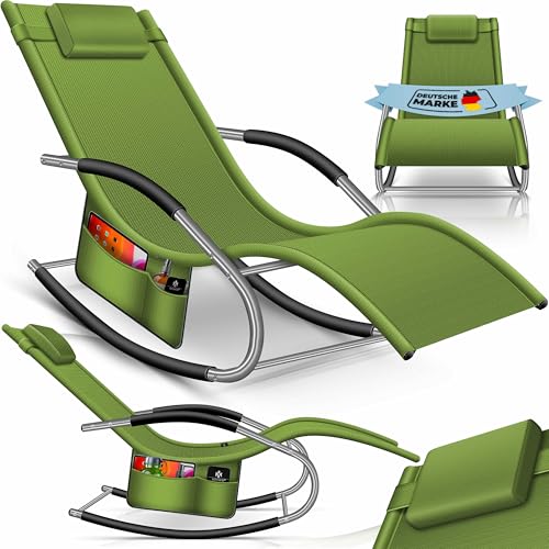 KESSER® Sonnenliege Relaxliege Schwungliege | Gartenliege | Gartenstuhl | Liegestuhl | Schaukelsessel | ergonomische Relaxsessel | Kopfkissen | wetterfest | 150 kg Belastung | Khaki von KESSER
