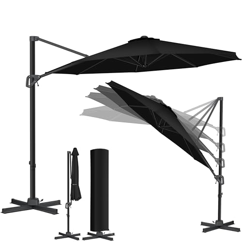 KESSER® Sonnenschirm Ampelschirm SUN Rund XL Ø330 cm Inkl. Abdeckung, 7-Fach Verstellbar Drehbar Neigbar Kippbar Groß 360° Drehbar Gartenschirm mit Kurbel Sonnenschutz UV50+ Schwarz von KESSER
