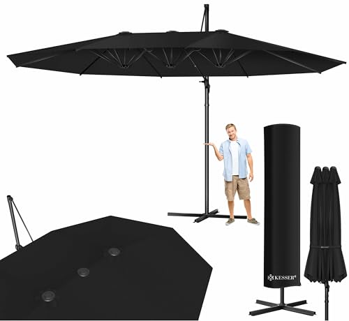 KESSER® Sonnenschirm Doppelsonnenschirm 4,6m x 2,7m | Ampelschirm Abdeckung & Ständer | Kurbelschirm Aluminium wasserabweisend | Neigbar Kippbar 360° Drehbar Schwarz von KESSER