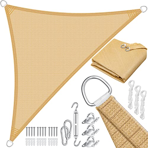 KESSER® Sonnensegel Sonnenschutz Windschutz | HDPE Gewebe | wasserabweisend & windabweisend | Dreieck 2.5x2.5x3.5m | 5-Fach quer vernäht robust & stabil Schattenspender Garten Balkon Terrasse Sand von KESSER