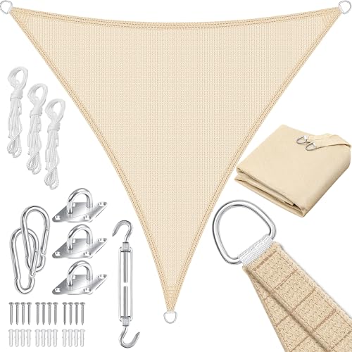 KESSER® Sonnensegel Sonnenschutz Windschutz | HDPE Gewebe | wasserabweisend & windabweisend | Dreieck 5x7x7m | 5-Fach quer vernäht robust & stabil Schattenspender Garten Balkon Terrasse Creme von KESSER