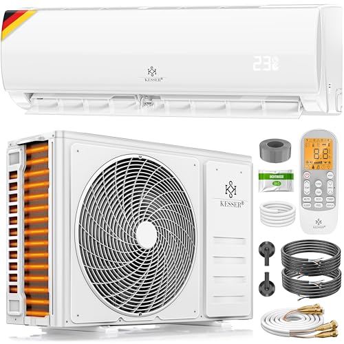 KESSER® Split Klimaanlage Set Quick Connect 12000 BTU 3,4 kW – WiFi & App Klimagerät mit Heizfunktion & Kühlmodus Wandklimaanlage, mit Kupferleitung Kältemittel R32 Inkl. Montagematerial von KESSER