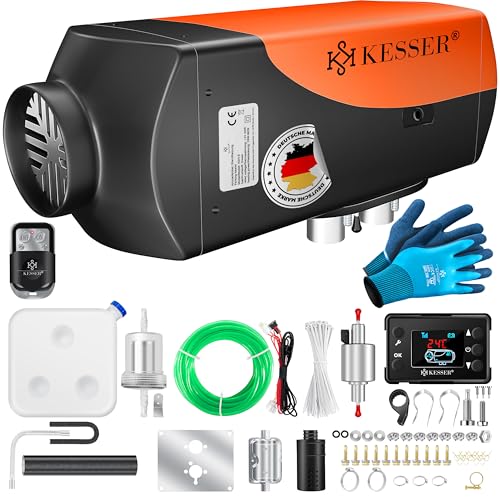 KESSER® Standheizung Diesel 8kW Dieselheizung 12V/24V mit Timer, LCD-Display & Fernbedienung | Schnelles Aufheizen | Lufterhitzer mit Schalldämpfer & Thermostat (Orange, 8KW) von KESSER