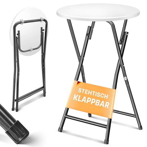KESSER® Stehtisch Bistrotisch mit PVC-Platte | Wetterbeständiger Klapptisch | 60cm / 110cm | Partytisch Tisch rutschfest | In- & Outdoor | Hochzeit Empfangstisch | 4 Standfüße pulverbeschichtet von KESSER