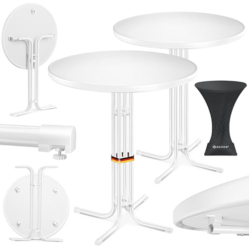 KESSER® Gastro Stehtisch klappbar Bistrotisch 2er Set | Pulverbeschichtete Edelstahlplatte | höhenverstellbare Füße | Party-Tisch Ø 70cm | In- & Outdoor | Empfangstisch inkl. Husse | Klapptisch Weiß von KESSER