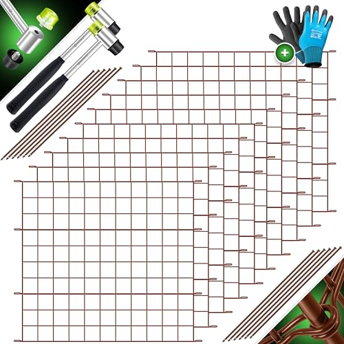 KESSER® Teichzaun Gartenzaun Steckzaun Komplettset Metall 10x Gerade Inkl. Handschuhe, 2x Hammer + 12 Befestigungsstäben, Zaun zum stecken für Garten, Gitterzaun Set Freigehege für Tiere von KESSER