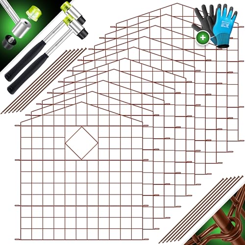 KESSER® Teichzaun Gartenzaun Steckzaun Komplettset Metall 10x Oberbogen Spitz Inkl. Handschuhe, 2x Hammer + 12 Befestigungsstäben, Zaun zum stecken für Garten, Gitterzaun Set Freigehege für Tiere von KESSER