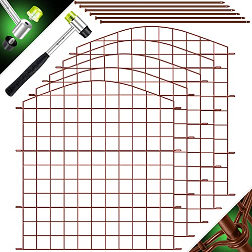 KESSER® Teichzaun Gartenzaun Steckzaun Komplettset Metall 5 Zaunelemente Inkl. Hammer + 6 Befestigungsstäben, Zaun zum stecken für Garten, Oberbogen Rund Gitterzaun Set Freigehege für Hunde von KESSER