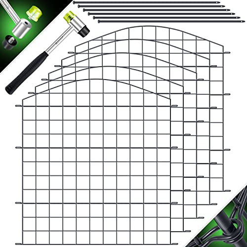 KESSER® Teichzaun Gartenzaun Steckzaun Komplettset Metall 5 Zaunelemente Inkl. Hammer + 6 Befestigungsstäben, Zaun zum stecken für Garten, Oberbogen Rund Gitterzaun Set Freigehege für Hunde von KESSER