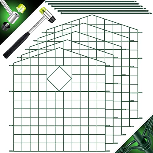 KESSER® Teichzaun Gartenzaun Steckzaun Komplettset Metall 5 Zaunelemente Inkl. Hammer + 6 Befestigungsstäben, Zaun zum stecken für Garten, Oberbogen Spitz Gitterzaun Set Freigehege für Hunde von KESSER