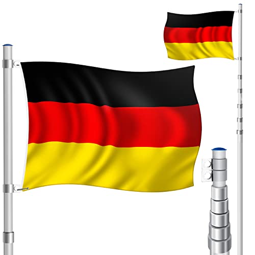 KESSER® Teleskop Fahnenmast Aluminium 6,30m Bodenhülse 60cm inkl Deutschlandfahne Höhenverstellbar Flaggenmast Mast Deutschland Flagge Alu (Silber) von KESSER