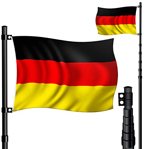 KESSER® Teleskop Fahnenmast Aluminium 6,30m Bodenhülse 60cm inkl Deutschlandfahne Höhenverstellbar Flaggenmast Mast Deutschland Flagge Alu (Schwarz) von KESSER