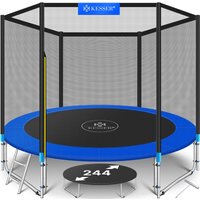 Trampolin tüv süd gs Zertifiziert Komplettset mit Sicherheitsnetz Leiter Randabdeckung & Zubehör Kindertrampolin Gartentrampolin Blau / 244 cm - Blau von KESSER