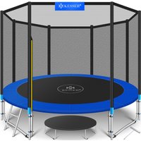 Trampolin tüv süd gs Zertifiziert Komplettset mit Sicherheitsnetz Leiter Randabdeckung & Zubehör Kindertrampolin Gartentrampolin Blau / 305 cm - Blau von KESSER