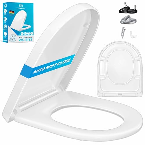 KESSER® WC Sitz mit Absenkautomatik Toilettendeckel Quick-Release-Funktion und Softclose - einfache Montage Klodeckel aus Duroplast Toilettensitz mit Edelstahl Befestigung (Wc Sitz D-Form) von KESSER
