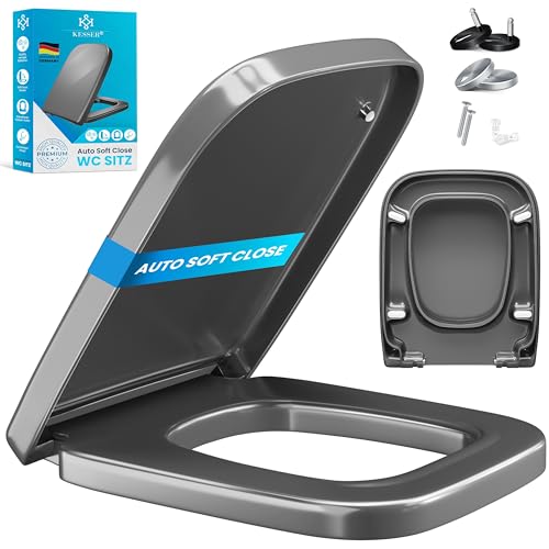 KESSER® WC Sitz mit Absenkautomatik Toilettendeckel Quick-Release-Funktion und Softclose - einfache Montage Klodeckel aus Duroplast Toilettensitz mit Edelstahl Befestigung (Wc Sitz E-Form - Grau) von KESSER