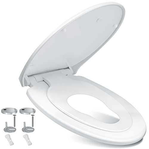 KESSER® WC Sitz mit Absenkautomatik Toilettendeckel Quick-Release-Funktion und Softclose - einfache Montage Klodeckel aus Duroplast Toilettensitz mit Edelstahl Befestigung Kinder mit kindersitz von KESSER