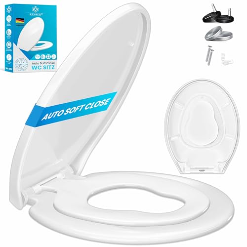KESSER® WC Sitz mit Absenkautomatik Toilettendeckel Quick-Release-Funktion und Softclose - einfache Montage Klodeckel aus Duroplast Toilettensitz mit Edelstahl Befestigung Kinder mit kindersitz von KESSER