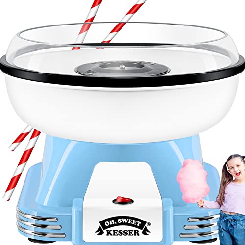 KESSER® Zuckerwattemaschine Set für Dein zuhause - Mit 30x Zuckerwatte Stäbchen & Messlöffel - Retro Cotton Candy Maschine - Zuckerwatte Maschine Mit Zubehör - Höhe 22 cm - 500 W Blau Weiß von KESSER