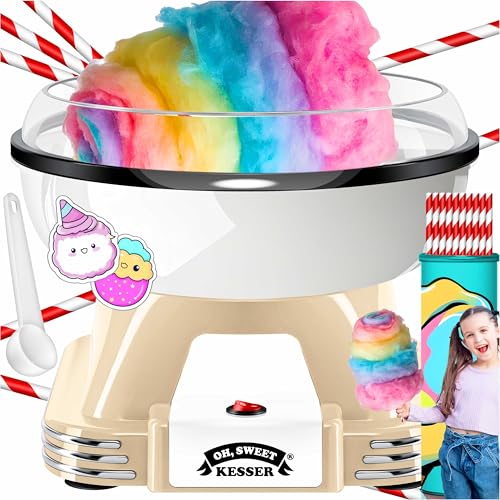 KESSER® Zuckerwattemaschine Set für Dein zuhause - Mit 30x Zuckerwatte Stäbchen & Messlöffel - Retro Cotton Candy Maschine - Zuckerwatte Maschine Mit Zubehör - Höhe 22 cm - 500 W Creme Weiß von KESSER