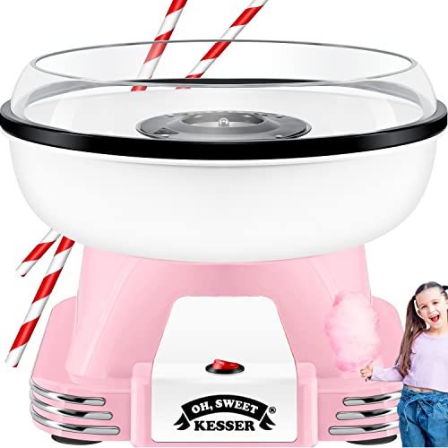 KESSER® Zuckerwattemaschine Set für Dein zuhause - Mit 30x Zuckerwatte Stäbchen & Messlöffel - Retro Cotton Candy Maschine - Zuckerwatte Maschine Mit Zubehör - Höhe 22 cm - 500 W Rosa Weiß von KESSER