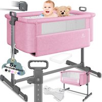 KESSER® Zustellbett Hubi 3in1 Baby Beistellbett Reisebett Babybett mit weich Matratze mit Rollen Kinderbett 5-fach Höhenverstellung Faltbar Rosa von KESSER