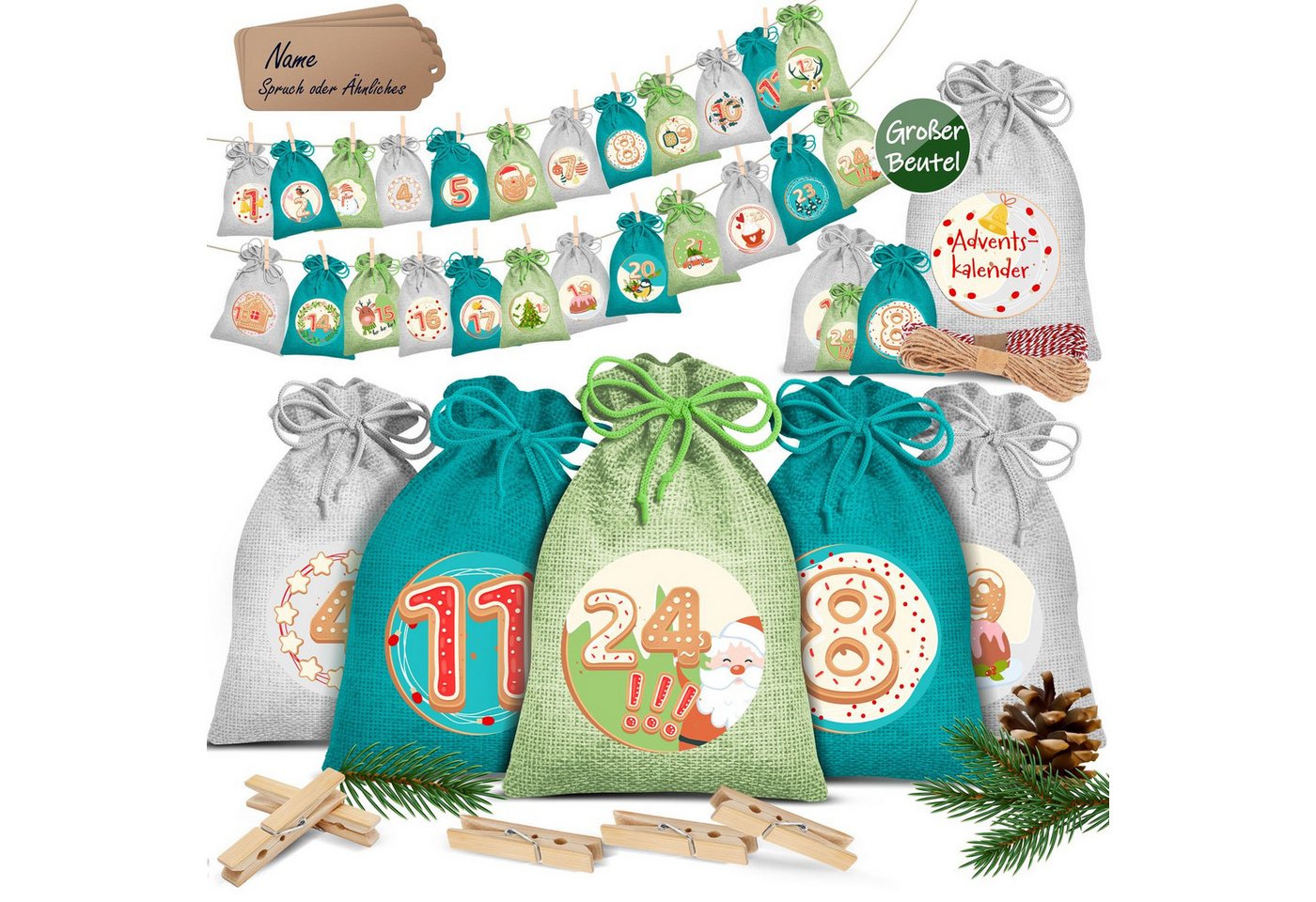 KESSER Adventskalender, Adventskalender zum Befüllen 24 Jutebeutel Stoffbezug gedruckt KESSER Adventskalender, Adventskalender zum Befüllen 24 Jutebeutel Stoffbezug gedruckt von KESSER