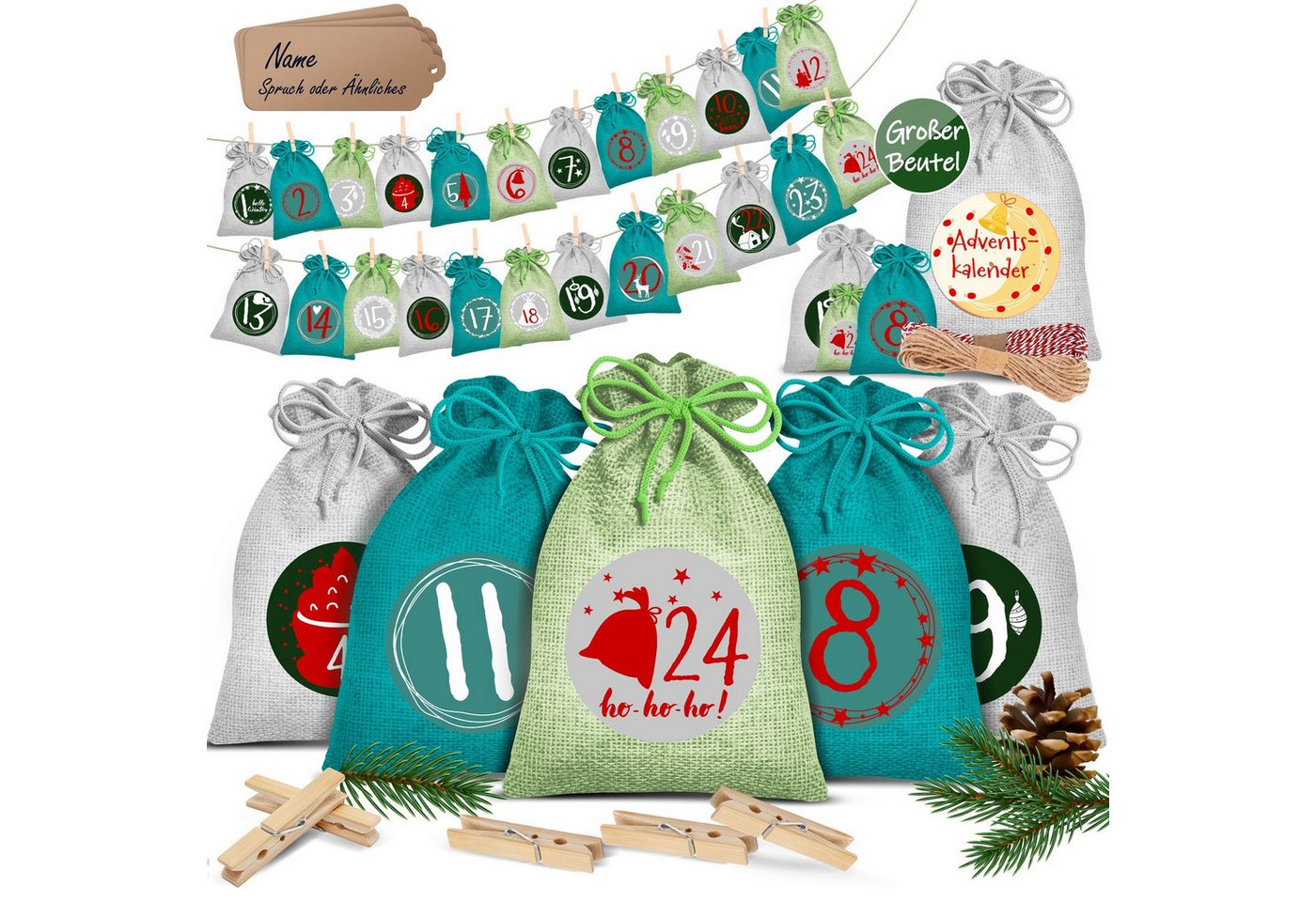 KESSER Adventskalender, Adventskalender zum Befüllen 24 Jutebeutel Stoffbezug gedruckt KESSER Adventskalender, Adventskalender zum Befüllen 24 Jutebeutel Stoffbezug gedruckt von KESSER