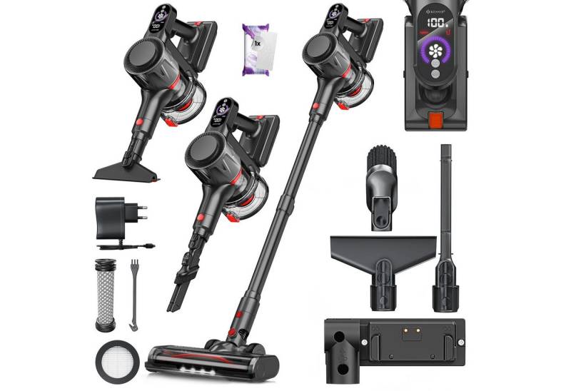 KESSER Akku-Hand-und Stielstaubsauger Handstaubsauger bis 60 Min. Akku Staubsauger beutellos mit LED, Hepa-Filter, beutellos, Stabstaubsauger mit Anti-Tangle-Bodenbürste für Hartböden Teppich von KESSER