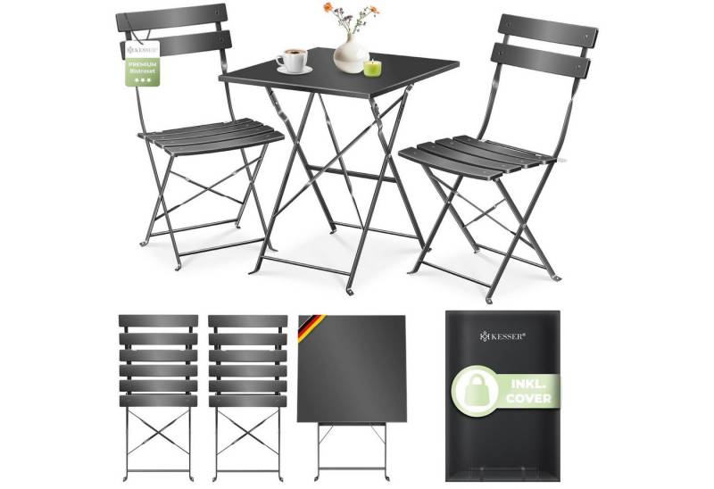 KESSER Bistrotisch 3-teiliges Bistroset Outdoor Sitzgruppe (1x Balkontisch mit 2 Stühlen & Schutzabdeckung), Balkonmöbel UV- & Wetterbeständig Gartenmöbel von KESSER