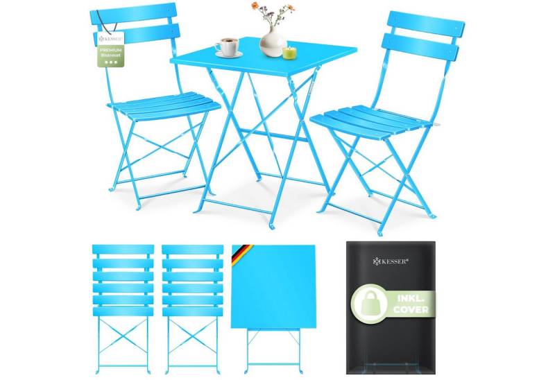 KESSER Bistrotisch 3-teiliges Bistroset Outdoor Sitzgruppe (1x Balkontisch mit 2 Stühlen & Schutzabdeckung), Balkonmöbel UV- & Wetterbeständig Gartenmöbel von KESSER