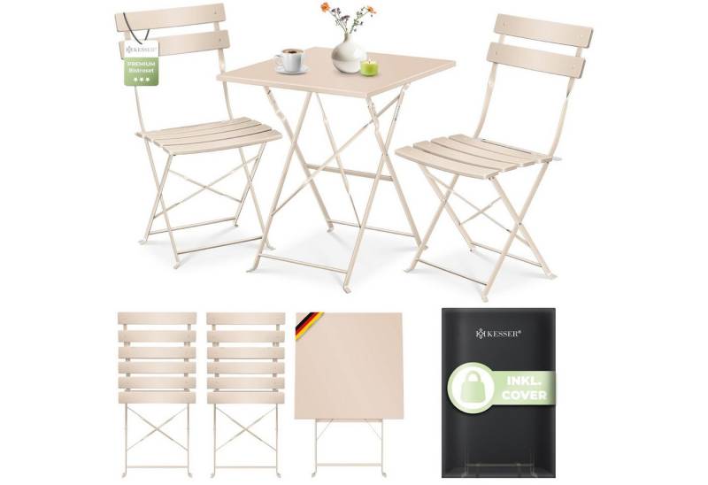 KESSER Bistrotisch 3-teiliges Bistroset Outdoor Sitzgruppe (1x Balkontisch mit 2 Stühlen & Schutzabdeckung), Balkonmöbel UV- & Wetterbeständig Gartenmöbel von KESSER