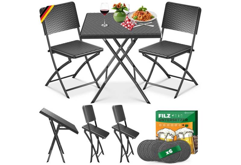 KESSER Bistrotisch 3-teiliges Bistroset (3-St., 1x Balkontisch mit 2 Stühlen & 6 Filz-Untersetzer), Rattan Balkonmöbel UV- & Wetterbeständig Sitzgruppe Gartenmöbel von KESSER