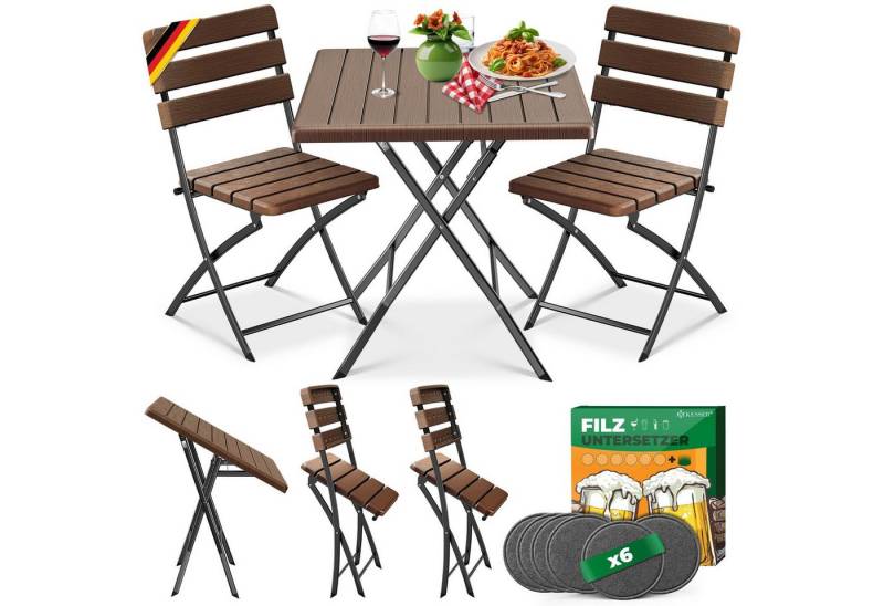 KESSER Bistrotisch 3-teiliges Bistroset (3-St., 1x Balkontisch mit 2 Stühlen & 6 Filz-Untersetzer), Holz-Optik Balkonmöbel UV- & Wetterbeständig Sitzgruppe Gartenmöbel von KESSER